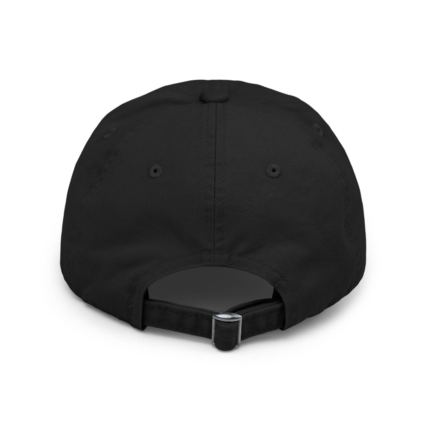 Black cap with a strap on a white background